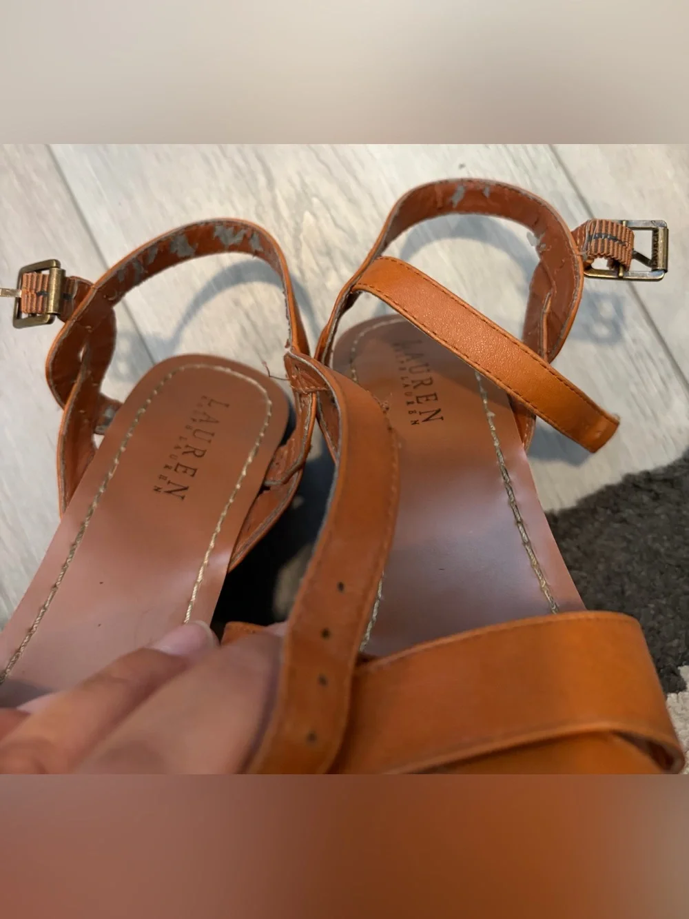 Ralph Lauren Cognac Leather Cross-Strap Slingback Heels